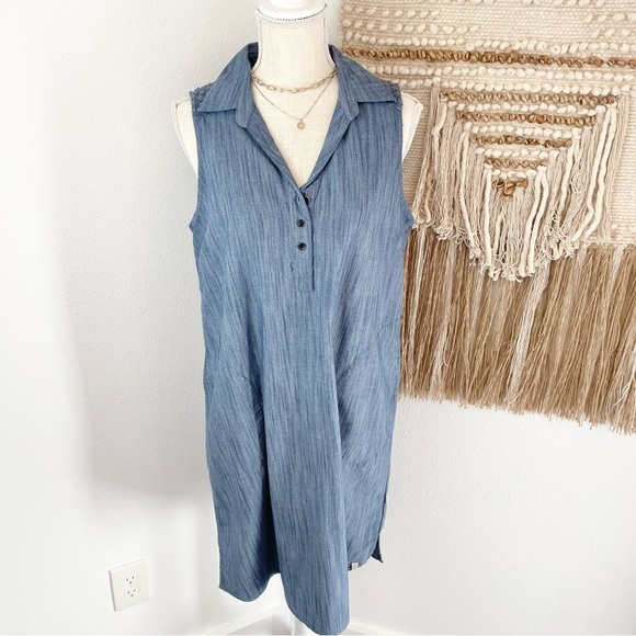 Old Ranch Dove Sleeveless Chambray Dress Size M - Picture 3 of 8